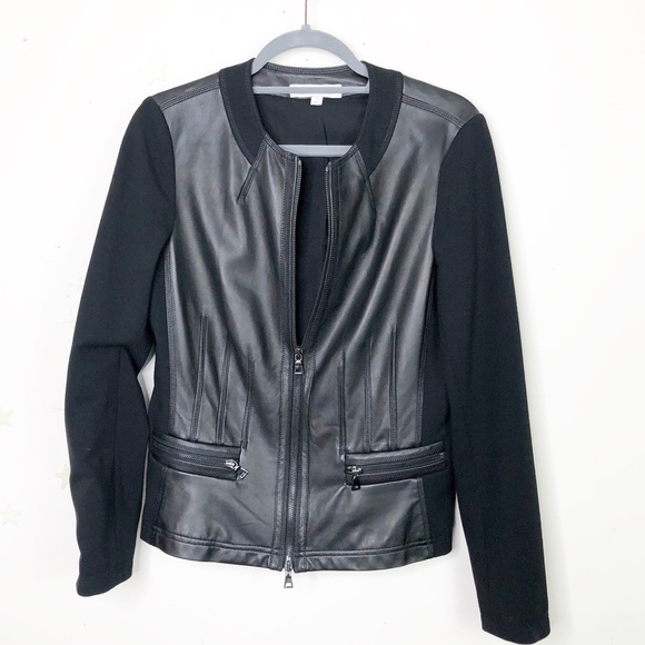 𝅺Ellen Tracy leather and fabric black moto jacket - Picture 1 of 12